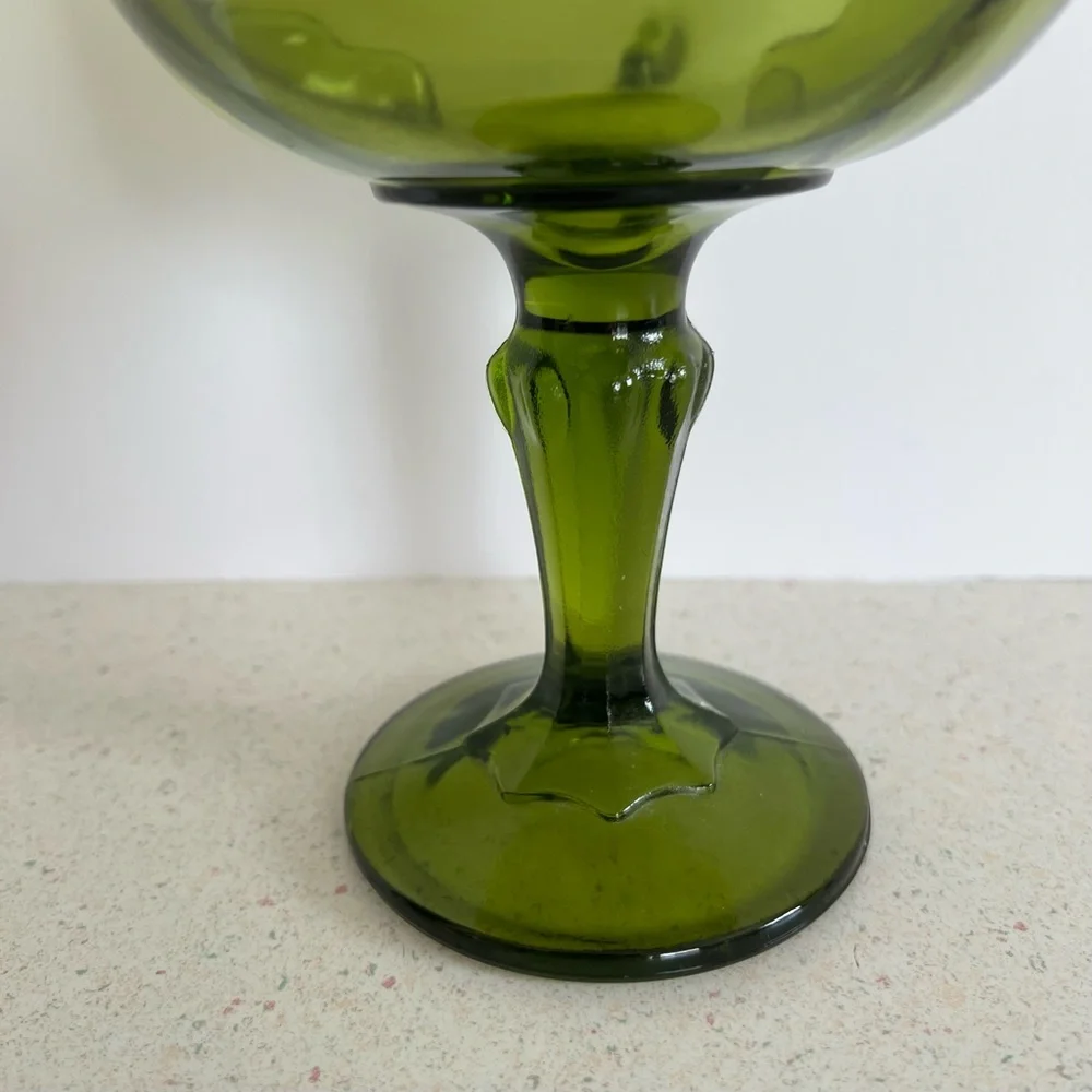 Vintage Pedestal Olive Green Indiana Glass Compote Candy Dish Bowl 7.5” X 5.5”